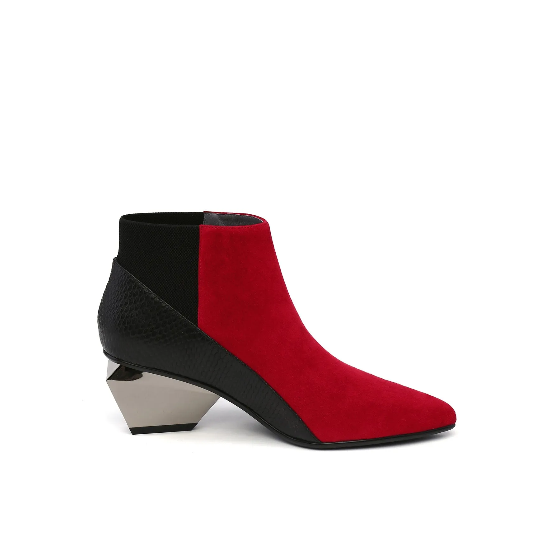 Geometry-Heel Leather Ankle Boot Red