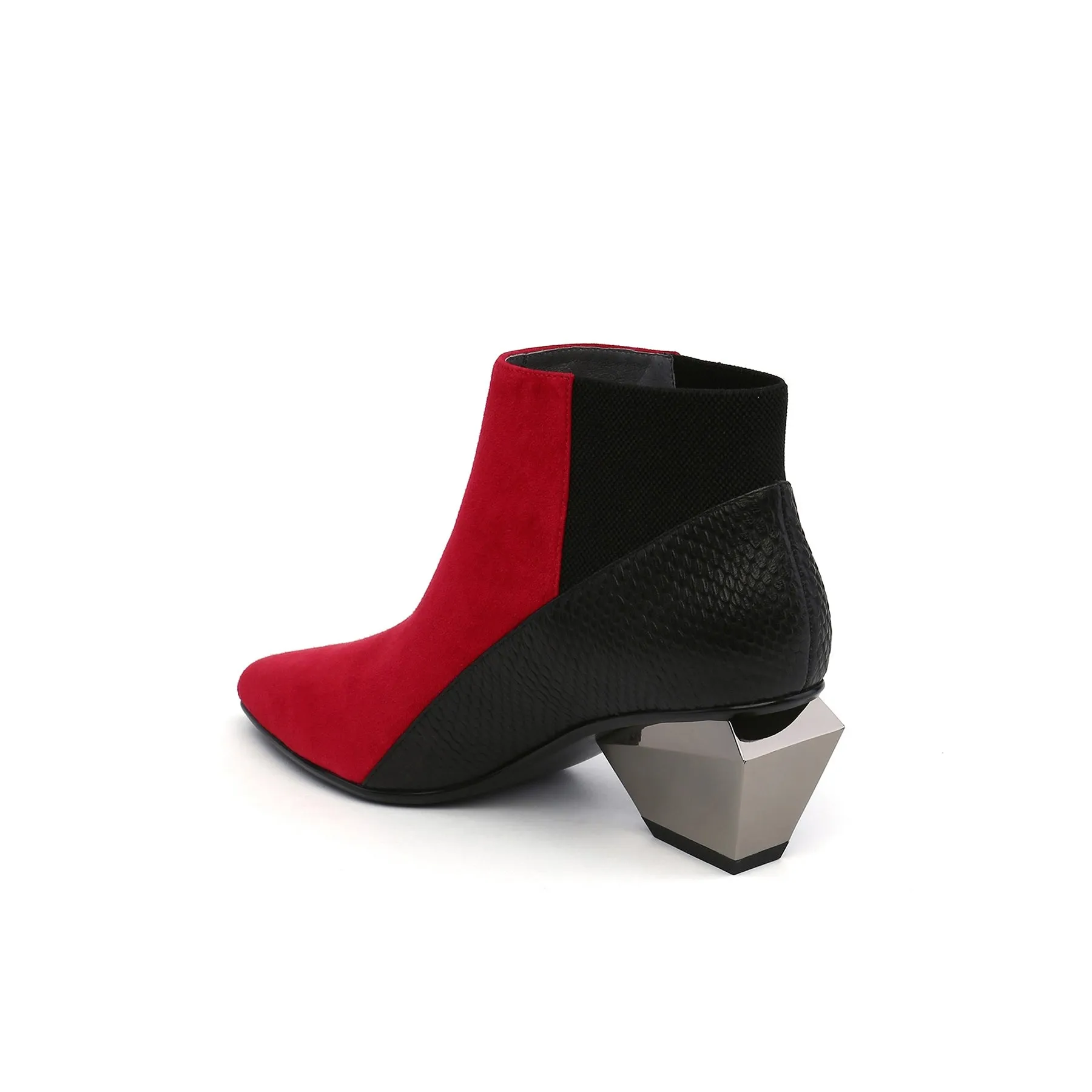 Geometry-Heel Leather Ankle Boot Red