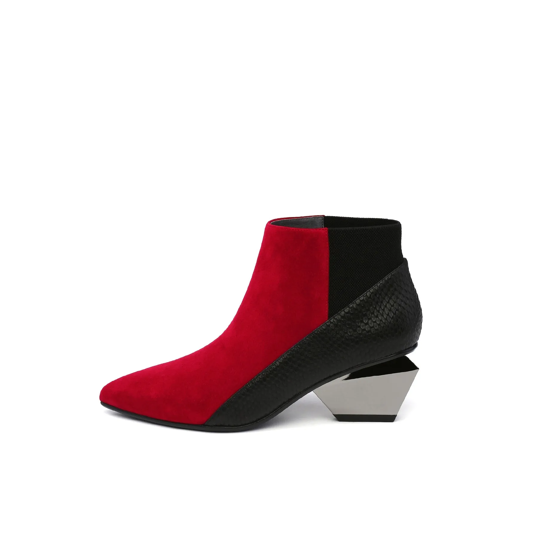 Geometry-Heel Leather Ankle Boot Red