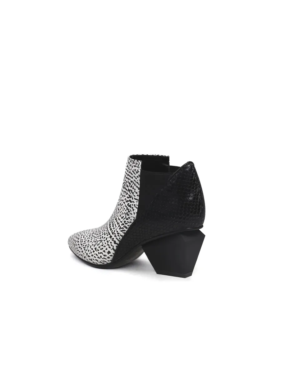 Geometry-Heel Textile Contrast Color Ankle Leather Boots