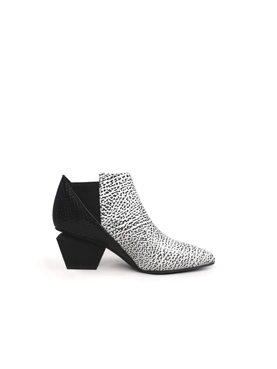 Geometry-Heel Textile Contrast Color Ankle Leather Boots