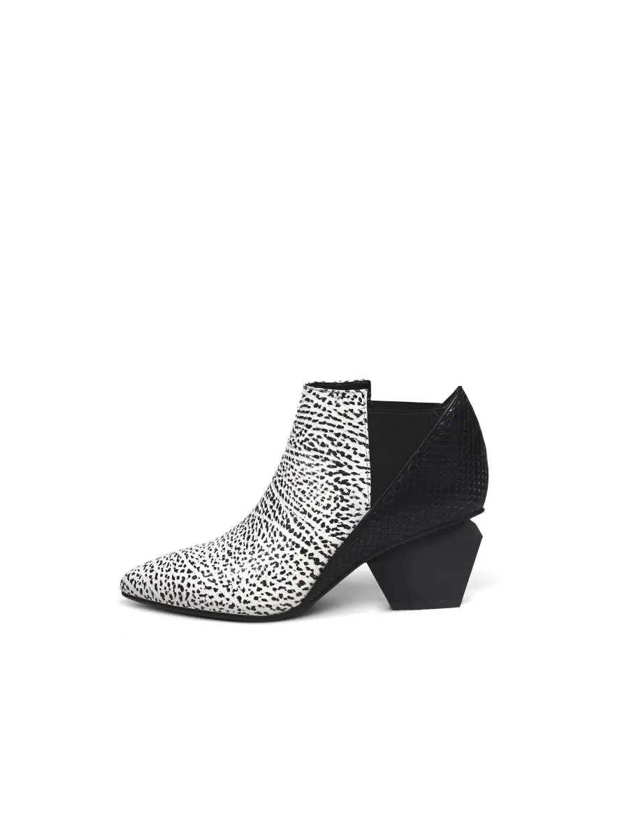 Geometry-Heel Textile Contrast Color Ankle Leather Boots