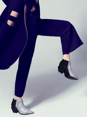 Geometry-Heel Textile Contrast Color Ankle Leather Boots