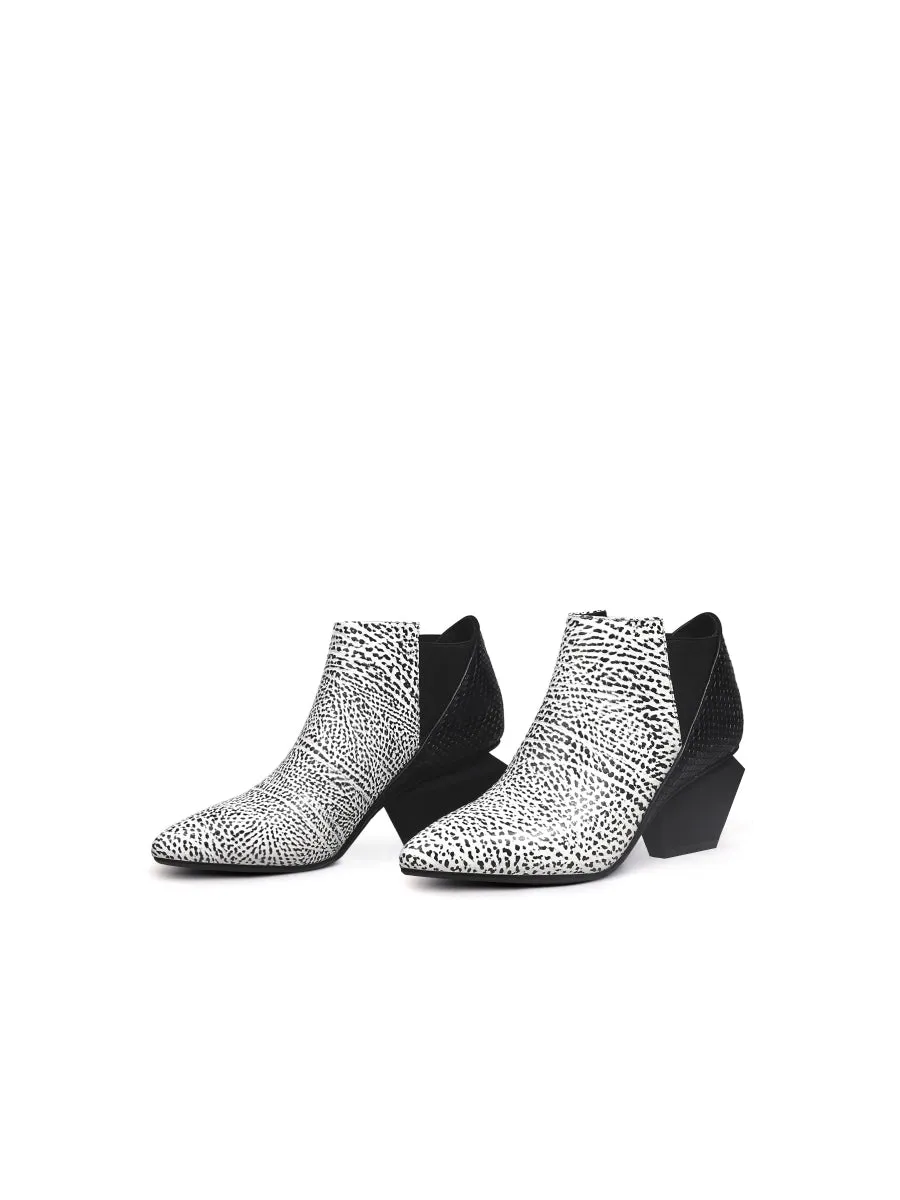Geometry-Heel Textile Contrast Color Ankle Leather Boots