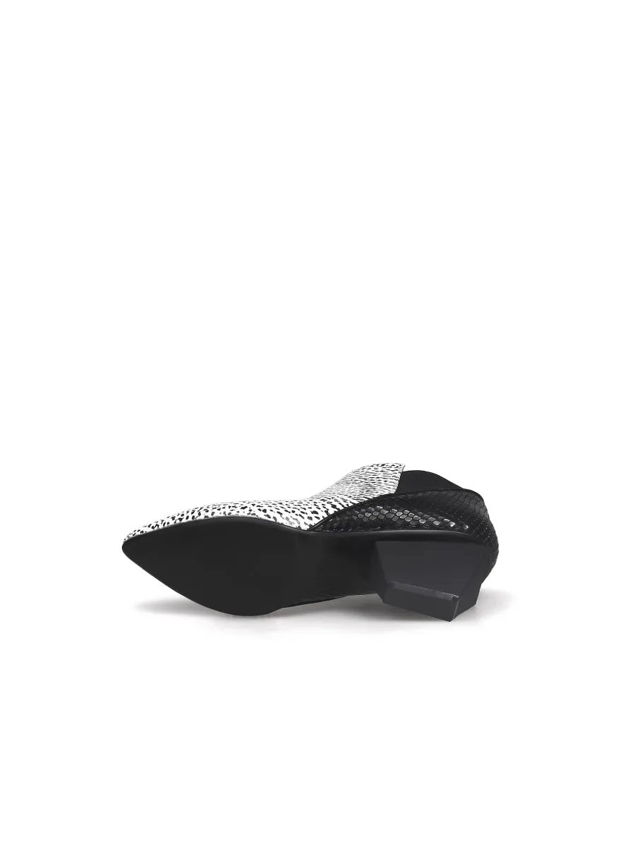 Geometry-Heel Textile Contrast Color Ankle Leather Boots