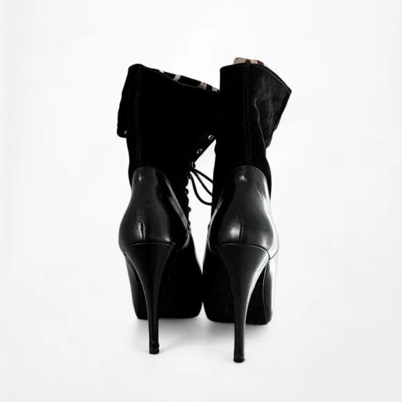 Guess Marciano Leather Suede Lace Up Military Ankle  Stiletto Boots Size 6M