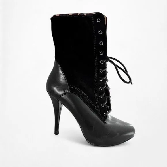 Guess Marciano Leather Suede Lace Up Military Ankle  Stiletto Boots Size 6M