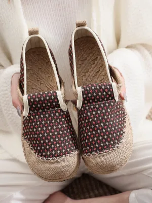Gypsophila Print Linen Brown Espadrilles