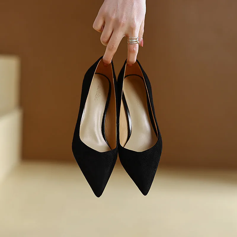 Hana Pointed Toe Block Heeled Pumps Black