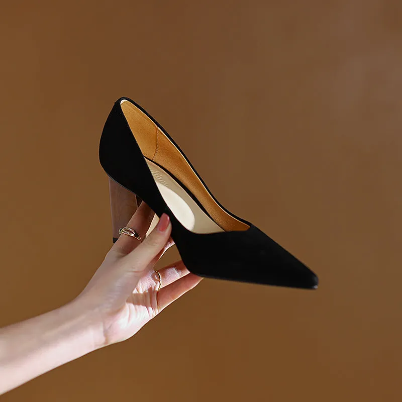 Hana Pointed Toe Block Heeled Pumps Black