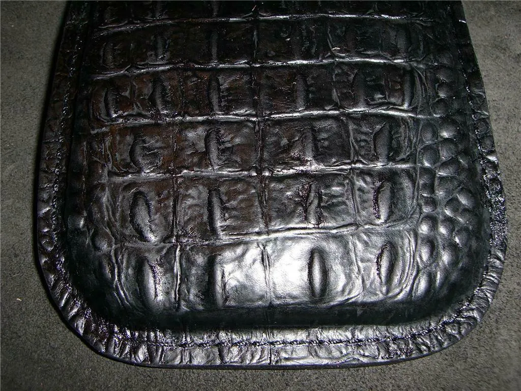 Harley Bobber Seat Passenger Pad Chopper Leather Black Alligator Custom MRC