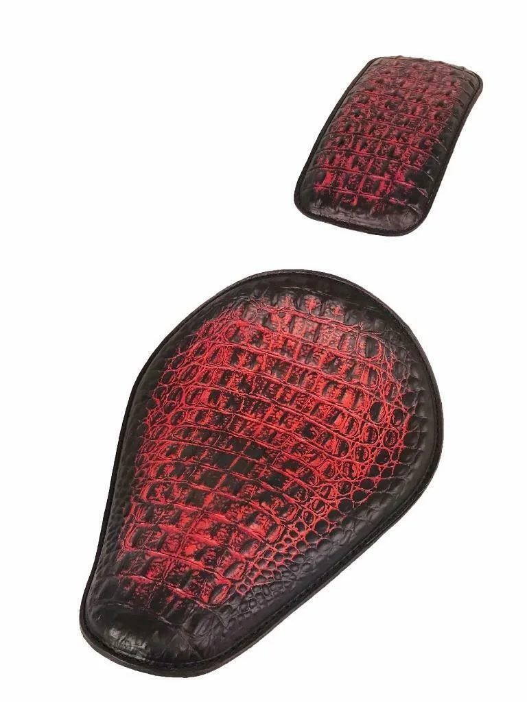Harley Sportster Chopper Bobber Spring Seat P-Pad 11x14 AntRed Alligator Leather