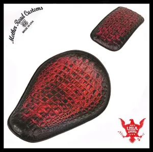 Harley Sportster Chopper Bobber Spring Seat P-Pad 11x14 AntRed Alligator Leather