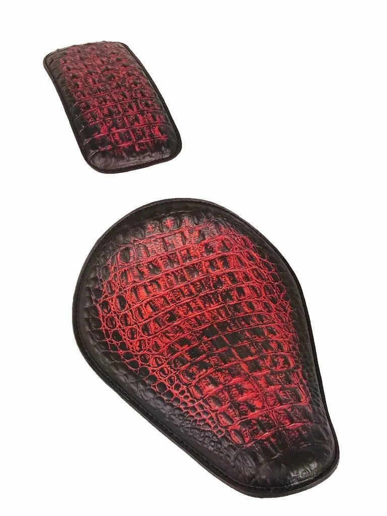 Harley Sportster Chopper Bobber Spring Seat P-Pad 11x14 AntRed Alligator Leather