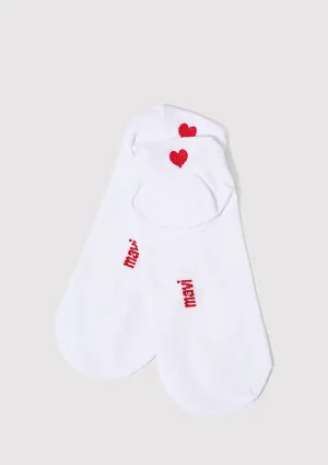 Heart Printed White Ankle Socks