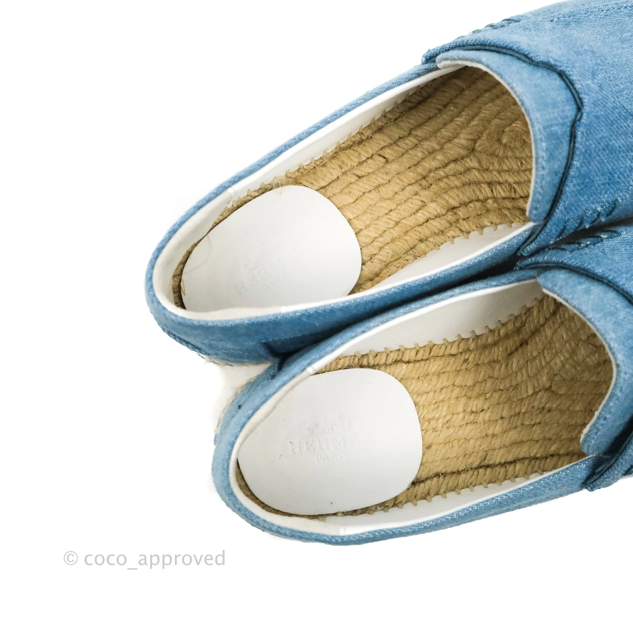 Hermes Denim Canvas Trip Espadrilles Bleu Clair Size 36