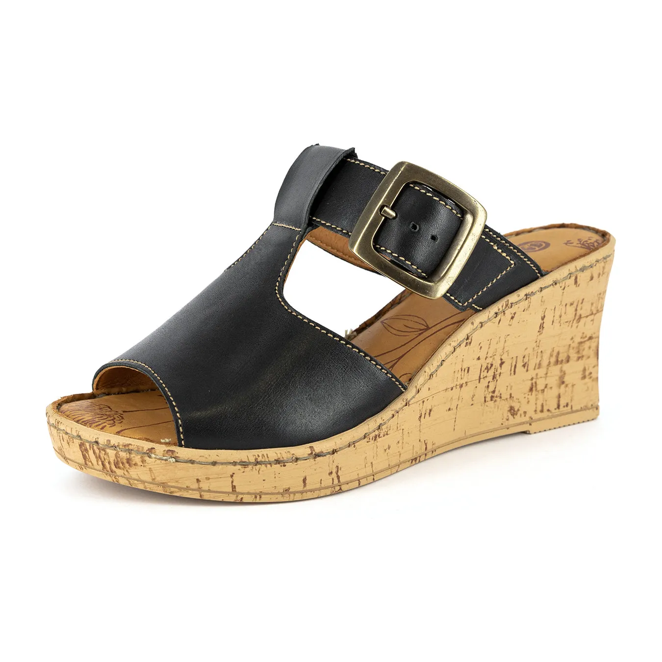 Iradiyusi : Ladies High-Heeled Leather Sandal in Black Relaxa