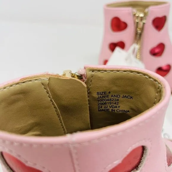 Janie &amp; Jack Baby Girls Size 4 Metallic Heart Ankle Booties in Pink/Red $79