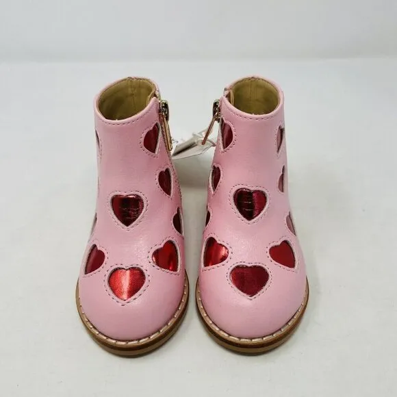 Janie &amp; Jack Baby Girls Size 4 Metallic Heart Ankle Booties in Pink/Red $79