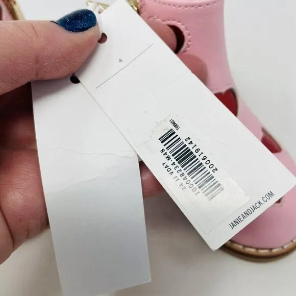 Janie &amp; Jack Baby Girls Size 4 Metallic Heart Ankle Booties in Pink/Red $79