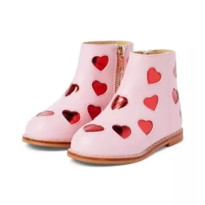 Janie &amp; Jack Baby Girls Size 4 Metallic Heart Ankle Booties in Pink/Red $79