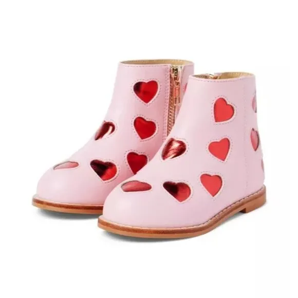 Janie &amp; Jack Baby Girls Size 4 Metallic Heart Ankle Booties in Pink/Red $79