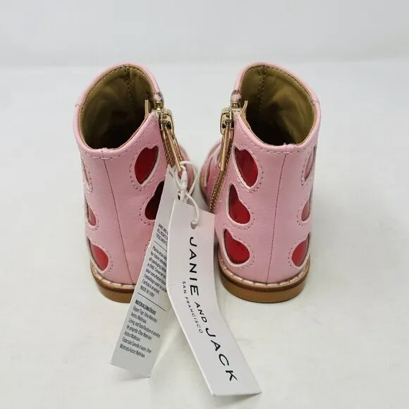 Janie &amp; Jack Baby Girls Size 4 Metallic Heart Ankle Booties in Pink/Red $79
