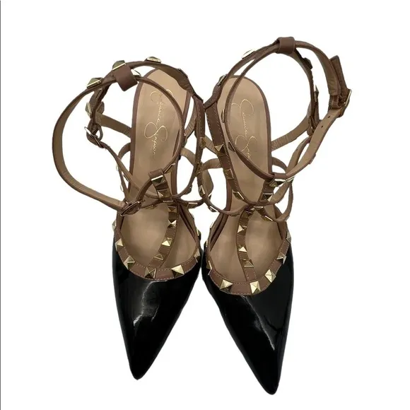 Jessica Simpson Dameera Black Tan Embellished Pointed Toe Pumps Size 11 Women’s