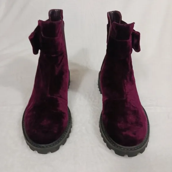 Joie Size 7.5, Purple/Plum Velvet, Chelsea, Ankle Height, Booties, Hollie Bow