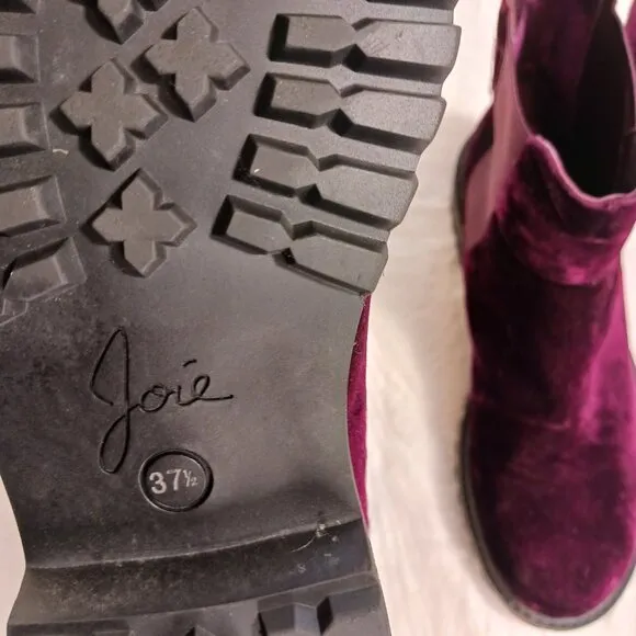 Joie Size 7.5, Purple/Plum Velvet, Chelsea, Ankle Height, Booties, Hollie Bow