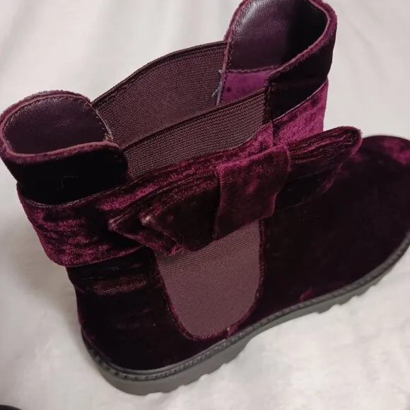 Joie Size 7.5, Purple/Plum Velvet, Chelsea, Ankle Height, Booties, Hollie Bow