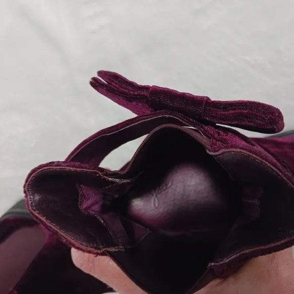 Joie Size 7.5, Purple/Plum Velvet, Chelsea, Ankle Height, Booties, Hollie Bow