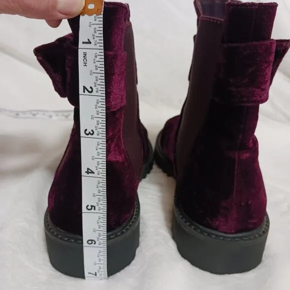 Joie Size 7.5, Purple/Plum Velvet, Chelsea, Ankle Height, Booties, Hollie Bow