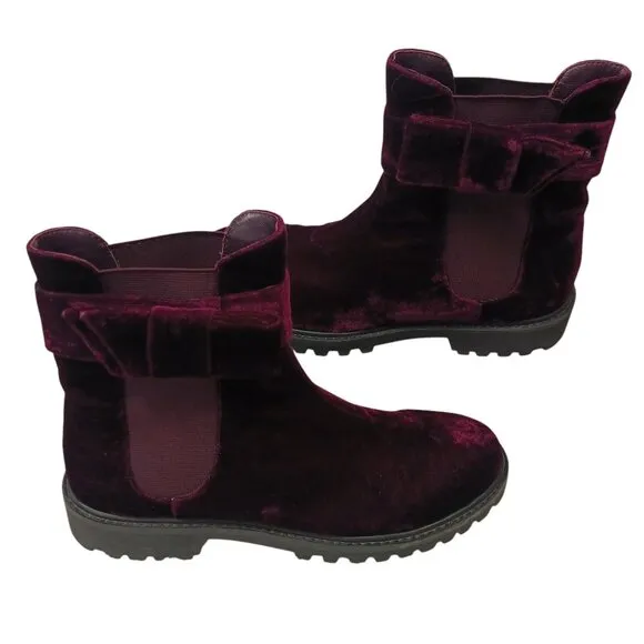 Joie Size 7.5, Purple/Plum Velvet, Chelsea, Ankle Height, Booties, Hollie Bow