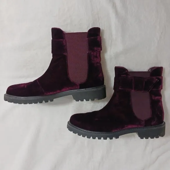 Joie Size 7.5, Purple/Plum Velvet, Chelsea, Ankle Height, Booties, Hollie Bow