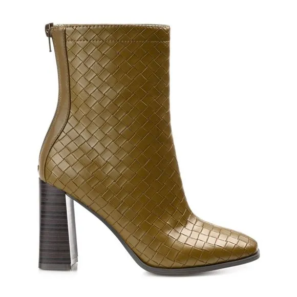 JOURNEE COLLECTION Womens Green Woven Brielle Square Toe Block Heel Booties 7