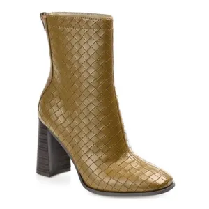 JOURNEE COLLECTION Womens Green Woven Brielle Square Toe Block Heel Booties 7