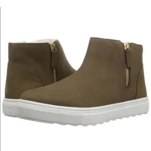 J/SLIDES Poppy Ankle Boot Waterproof Nubuck Khaki Fur Lined Size 8.5 New In Box