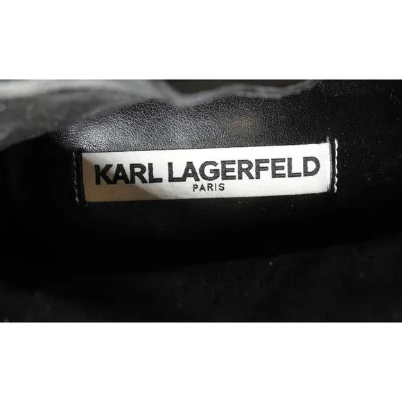 KARL LAGERFELD PARIS Lainey Block-Heel Leather Black Booties Size 9M, MSRP $180