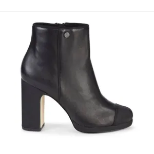 KARL LAGERFELD PARIS Lainey Block-Heel Leather Black Booties Size 9M, MSRP $180