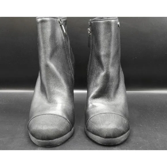 KARL LAGERFELD PARIS Lainey Block-Heel Leather Black Booties Size 9M, MSRP $180