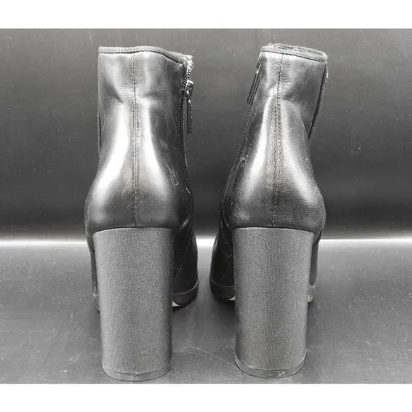 KARL LAGERFELD PARIS Lainey Block-Heel Leather Black Booties Size 9M, MSRP $180