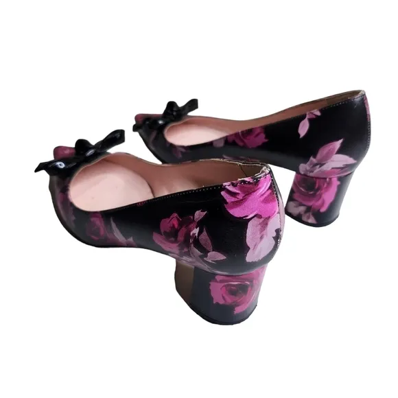 Kate Spade Madelaine women's floral print bow block heel pointed toe pumps Sz 6