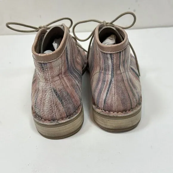 Kelsi Dagger Brooklyn Pink Blue Canvas Lace up Flat Bootie Ankle Boot 7 EUC