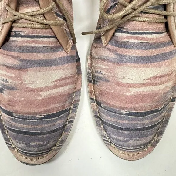 Kelsi Dagger Brooklyn Pink Blue Canvas Lace up Flat Bootie Ankle Boot 7 EUC