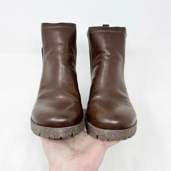 [Korks] Dark Brown Elsie Ankle Boots Round Toe Chunky Heel Lug Sole Booties 8.5