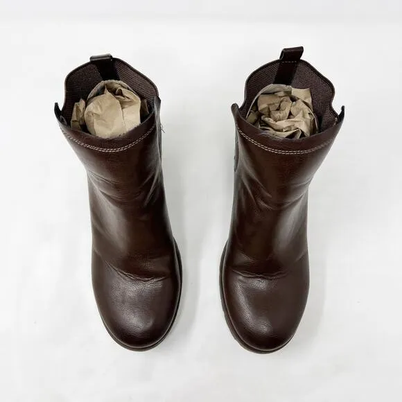 [Korks] Dark Brown Elsie Ankle Boots Round Toe Chunky Heel Lug Sole Booties 8.5