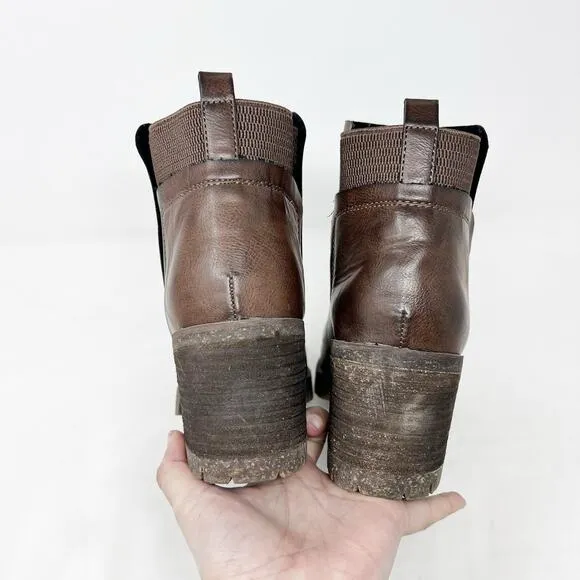 [Korks] Dark Brown Elsie Ankle Boots Round Toe Chunky Heel Lug Sole Booties 8.5