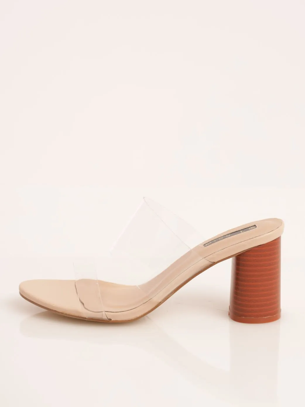 Ladies Vinyl Cylinder Stacked High Heel - Clear