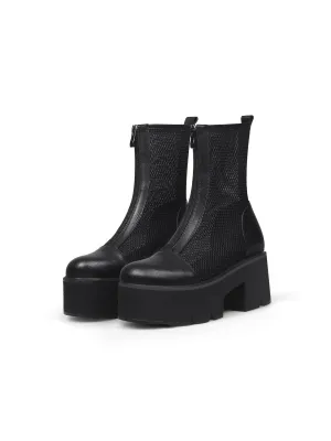 Lallie Black Mesh Chunky Heel Boot